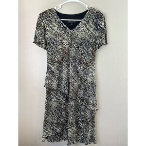 Connected‎ Apparel Dress Womens Size 6 Black Brown Pleated Tiered Indie Sleeze